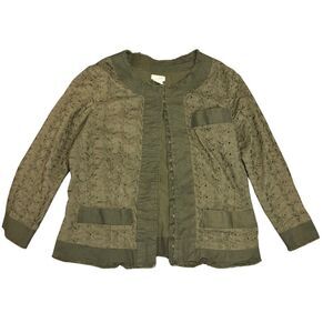 Anthropologie Green Floral Cotton Jacket Vintage USA Made